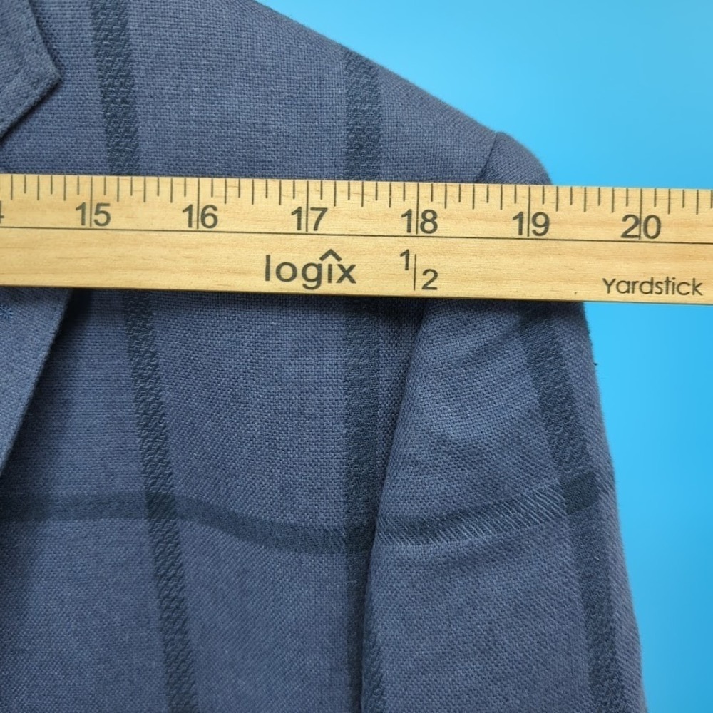 Johnston & Murphy Linen Blend Sport Coat Blazer Blue Windowpane Men's Medium - Picture 12 of 15